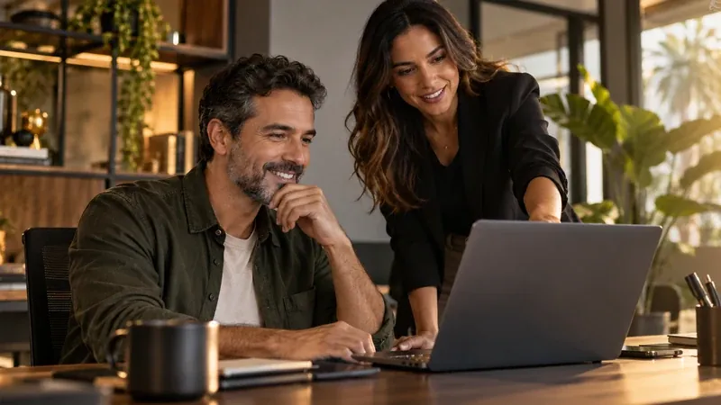 Equipe analisa no notebook a presença de uma empresa nos resultados do Google