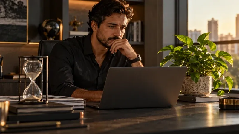 Empresário compara no notebook os resultados de Google Ads e SEO