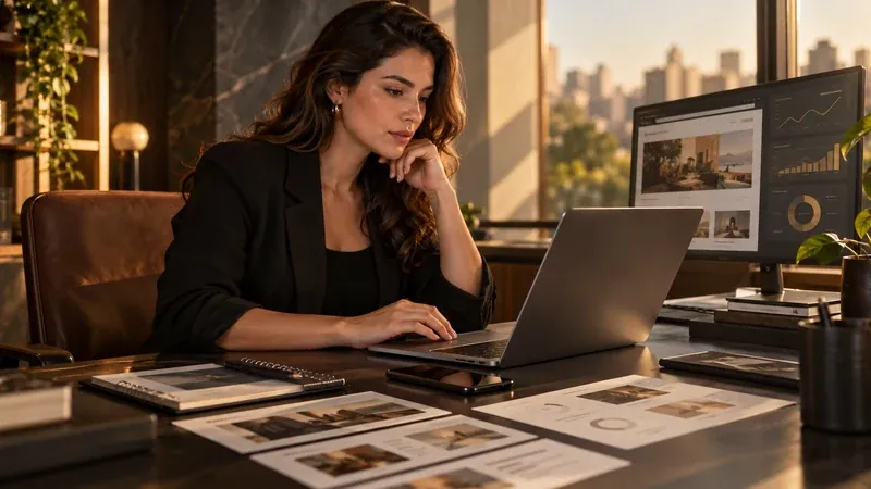 Estrategista revisa no notebook a estrutura de um site otimizado para SEO