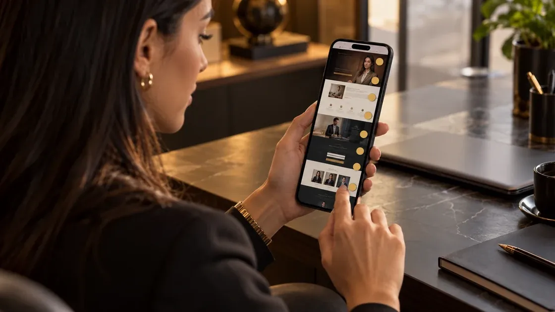 Profissional analisa no celular os elementos de conversão de uma landing page
