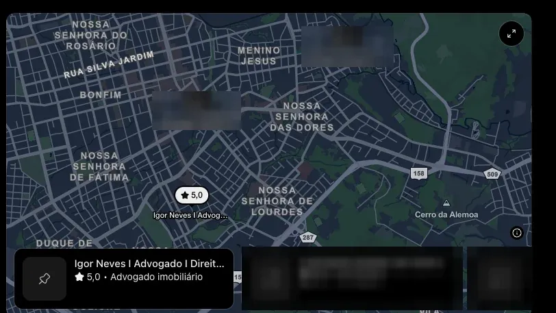 Mapa exibido em uma resposta do ChatGPT que recomenda um advogado em Santa Maria